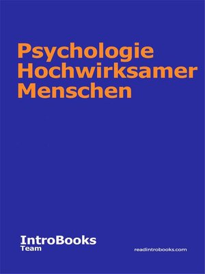 cover image of Psychologie Hochwirksamer Menschen